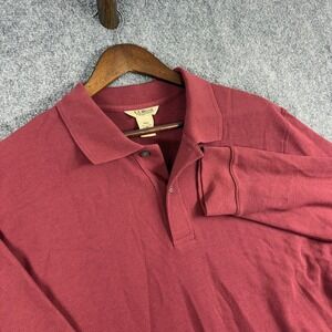 LL Bean Mens Large Tall Maroon Wrinkle Resistant Double L Long Sleeve Polo Shirt